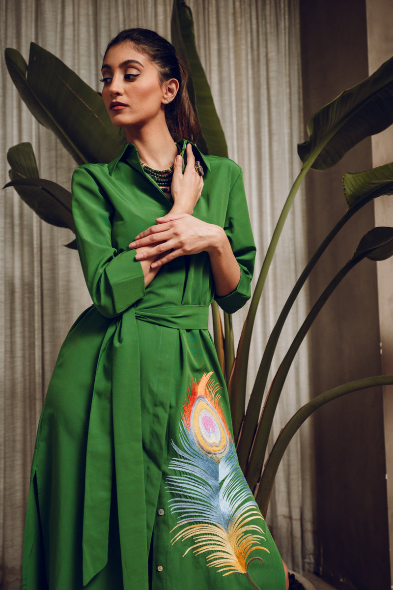 slim fit dress slacks Green Feather Dress