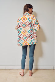 Beige and Aqua Short Fleece Jacket