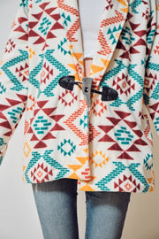 Beige and Aqua Short Fleece Jacket