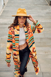 Beige and Orange Long Fleece Coat