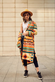 Beige and Orange Long Fleece Coat