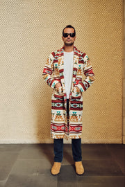 Beige and Red Long Fleece Coat