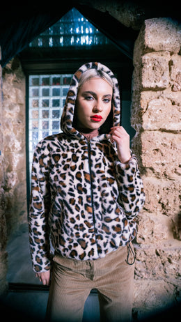 Leopard Faux Fur Hoodie Jacket