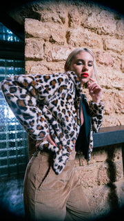Leopard Faux Fur Hoodie Jacket