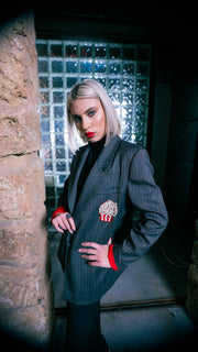 Popcorn Gray Striped Oversized Blazer