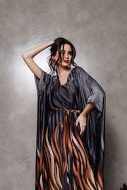 Brown and Black Printed Kaftan