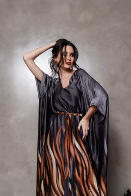 Brown and Black Printed Kaftan