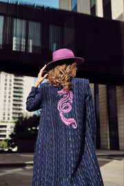 Navy Blue Dragon Double Breasted Coat