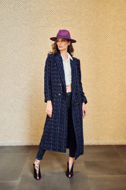 Navy Blue Dragon Double Breasted Coat