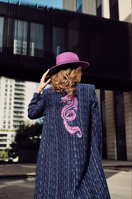 Navy Blue Dragon Double Breasted Coat