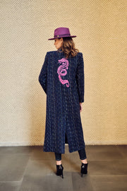 Navy Blue Dragon Double Breasted Coat