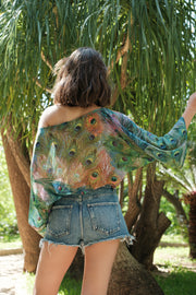 Peacock Feather Printed Off The Shoulder Top