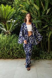 Printed Short Kimono With Wrap Pants