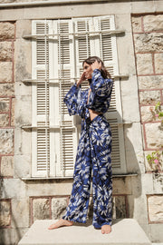 Printed Short Kimono With Wrap Pants