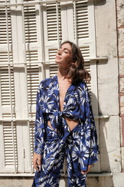 Printed Short Kimono With Wrap Pants