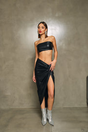 Vegan Leather Slit Skirt