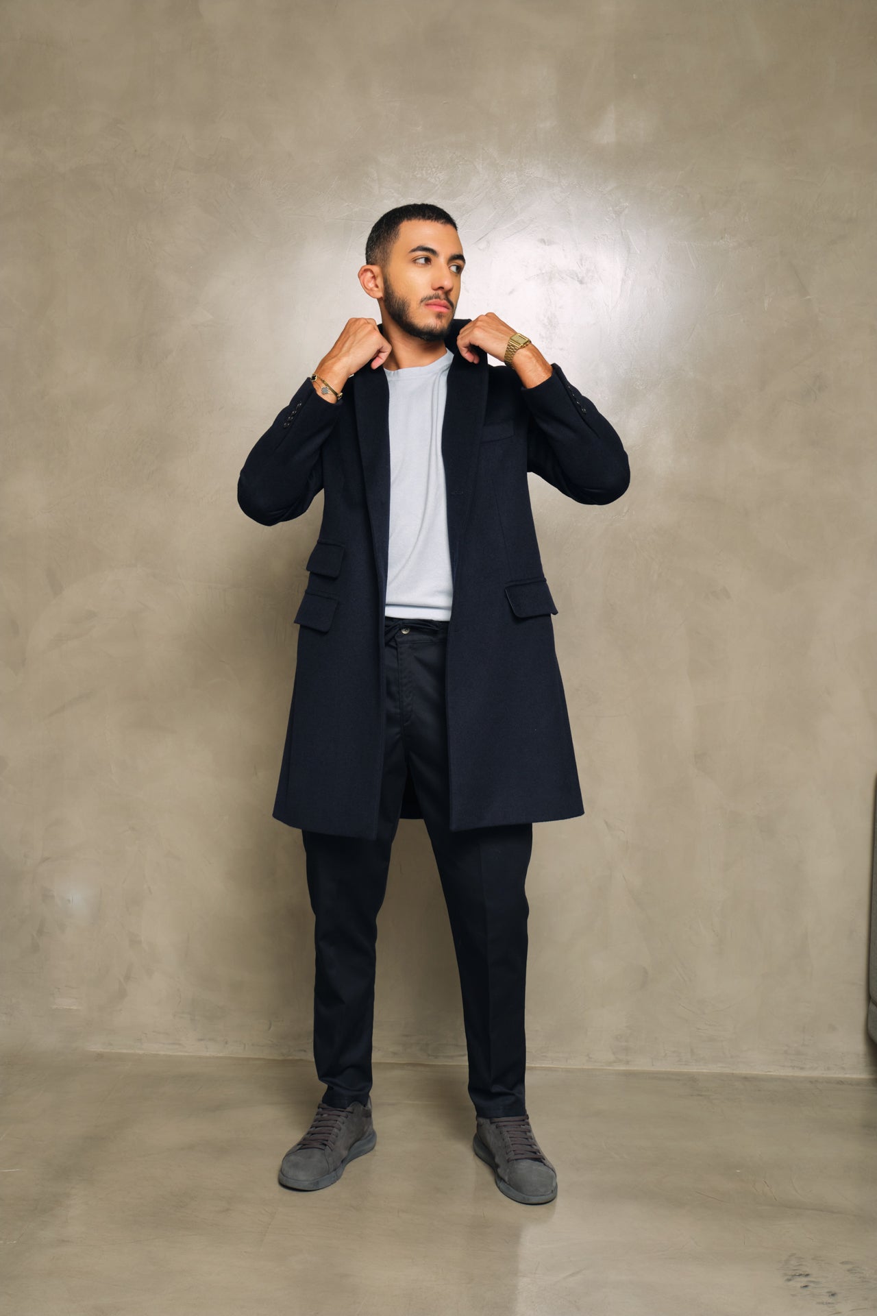Navy blue cashmere coat deals