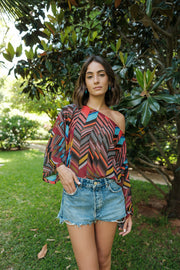 Red And Black Printed Off The Shoulder Top