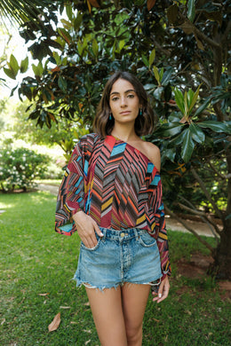 Red And Black Printed Off The Shoulder Top