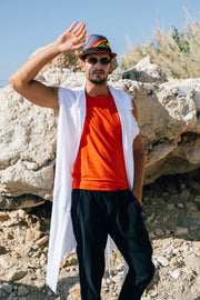 White Sleeveless Arrow Hoodie