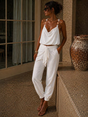 WHITE KNOT DRAPE PANTS