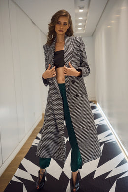 Black and White Dragon Double Breasted Coat