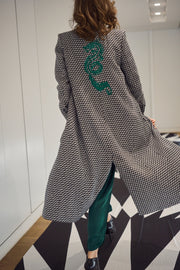 Black and White Dragon Double Breasted Coat
