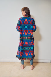 Royal Blue and Red Long Fleece Coat