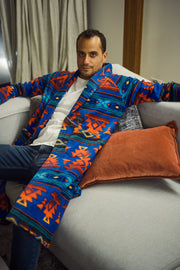 Royal Blue and Red Long Fleece Coat