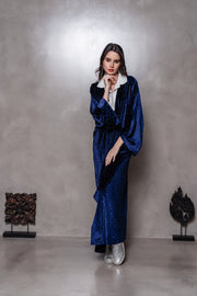 Velvet Navy Blue Palm Kimono with Swarovski Studs